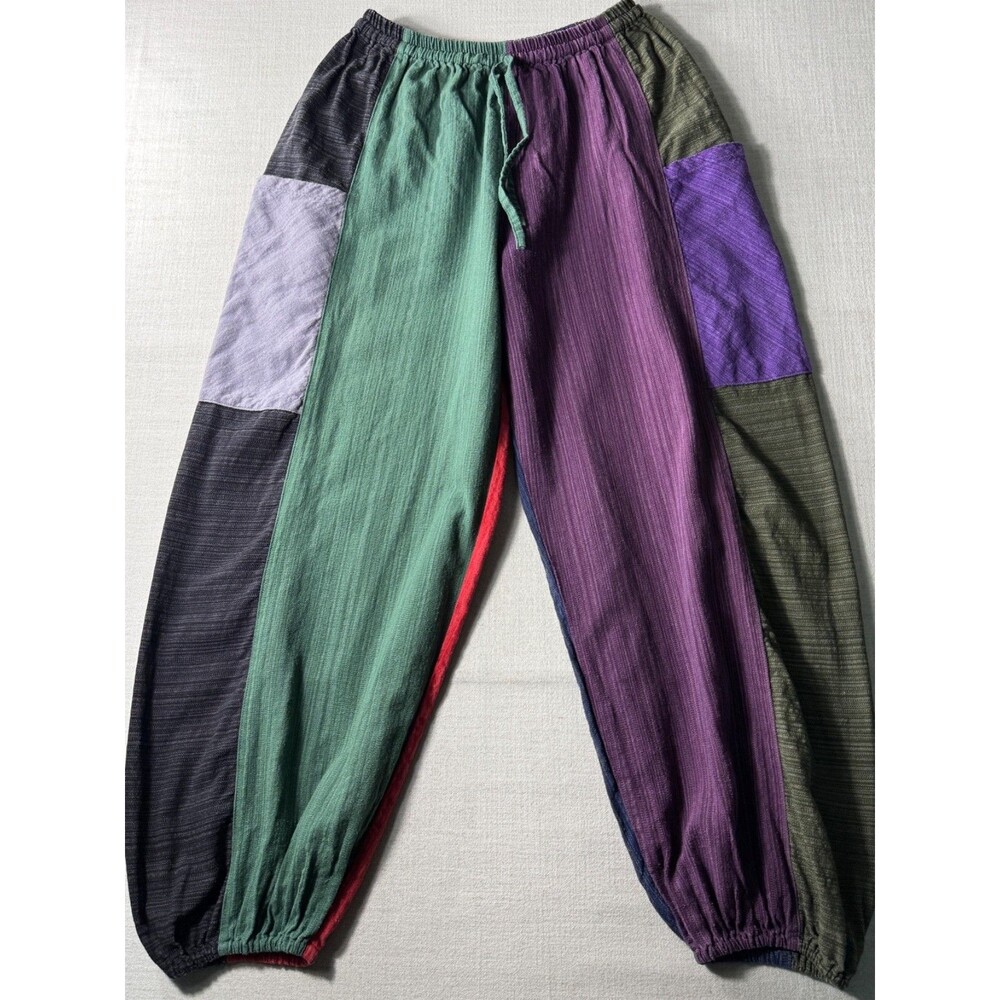 Harem Pants Women's Drawstring Patchwork Pinstripes Cotton Pants Multi 1 Sz Boho